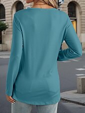 tanie Koszulka ze zwierzętami-Koszulka T-shirt dla kobiet Okrągły dekolt Długie rękawy Tunika Zwierzęcy Casual Regularne góry Codzienny nadruk Niebieski Wiosna Jesień