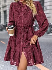 preiswerte Kleider für die Arbeit-Damen Spitzenkleid Minikleid Spitze Patchwork Brautkleider schlicht Ständer Langarm Schwarz Wein Grün Farbe