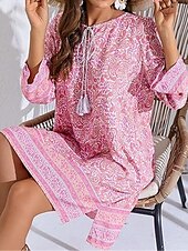 levne Boho šaty-Dámské Mini šaty Volnočasové šaty Boho šaty Na běžné nošení Denní Běžný Květinový 3/4 délka rukávu Do V Bílá Světlá růžová Námořnická modř Léto Jaro