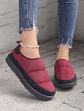 abordables Claquettes et tongs femme-pantoufles d'hiver matelassées rouges pour femmes avec semelle antidérapante – chaussures chaudes d'intérieur et d'extérieur à enfiler pour temps froid