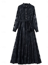 abordables Robe de cocktail-robe noire Femme Robe Maxi Graphic Mode Décontractées Mariage Soirée du quotidien Avec ceinture manche longue Col de Chemise Robe Standard Noir Bleu de minuit Gris Printemps Automne S M L