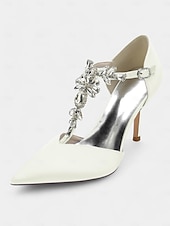 abordables cocktail-Escarpins à brides en satin bleu marine pour femmes – chaussures de cocktail à bout pointu avec ornements en cristal pour mariages et soirées