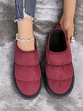 abordables Claquettes et tongs femme-pantoufles d'hiver matelassées rouges pour femmes avec semelle antidérapante – chaussures chaudes d'intérieur et d'extérieur à enfiler pour temps froid