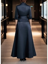 preiswerte Mamas Kleidersets-Zwei-teiliges A-Linie Kleid Anzug Brautmutter Kleid Smoking Kleid Elegantes Einfaches V-Ausschnitt Knöchellänge Satin 3/4-Längenärmel mit Schärpe  Band Falten Einfarbige Derby Kleid Renn-Tag Kleid