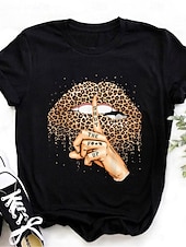 voordelige Kunst &amp; Design t-shirt-Dames T-shirt Luipaard Mond Modieus Modern Casual Korte mouw Strakke ronde hals Normale tops Dagelijks Weekend Zwart Zomer