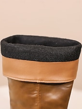 levne Cowboy &amp; Western Boots-dámské hnědé westernové kovbojské boty z umělé kůže - výška do půl lýtek s naskládaným podpatkem pro ležérní outfity a outfity ve venkovském stylu