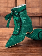 voordelige jaren 30-Groene Victoriaanse veterlaarzen voor dames met bloemenkanten overlay en lintstrik – vintage stijl voor speciale gelegenheden