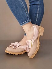 abordables Années 1950-mocassins à pampilles roses pour femmes avec détails brogue et semelle épaisse – chaussures décontractées de style vintage pour un usage quotidien