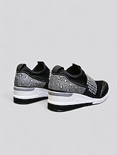 billige Sneakers til kvinner-rhinestone slip-on plattformsneakers for kvinner – stilige fritidssko med piggpynt og komfortabel kilehæl