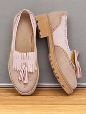 abordables Années 1950-mocassins à pampilles roses pour femmes avec détails brogue et semelle épaisse – chaussures décontractées de style vintage pour un usage quotidien