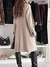 billige Trench Coats-Dame Frakk Hold Varm Bekvem Knapper Elegant Helfarge Dagligdagstøy Enkeltkneppet V-hals Normal Langermet Yttertøy Svart Kakifarget kaffe Vinter