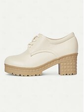 cheap Women&#039;s Oxfords-Women&#039;s Ivory Lace-Up Platform Oxford Shoes – Chunky Heels with Textured Soles for Casual and Office Wear