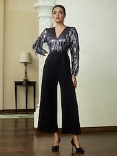 economico Jumpsuits-tuta a gamba larga con frange di paillettes