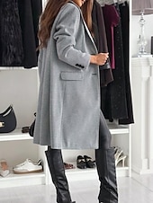 billige Trench Coats-Dame Frakk Hold Varm Bekvem Knapper Elegant Helfarge Dagligdagstøy Enkeltkneppet V-hals Normal Langermet Yttertøy Svart Kakifarget kaffe Vinter
