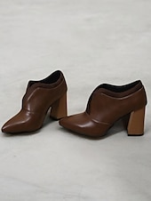 baratos Botas de tornozelo-botins femininos de couro sintético verde com bico fino e salto bloco – sapatos modernos e sofisticados para uso no escritório e na noite