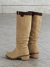 levne Cowboy &amp; Western Boots-dámské umělé semišové boty ke kolenům s detailem přezky, westernový styl, ležérní podzimní a zimní obuv pro každodenní nošení