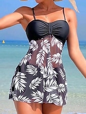 billige Swimdresses-Dame Badetøy Tankini Badedrakt Ferie Tropisk Blomstret Ermeløs Badedrakter