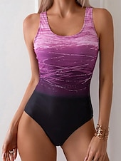 billiga One-piece-baddräkter-Damernas badkläder en del monokini baddräkt utan rygg magkontroll hög midja slim semester strandkläder ombre u-hals ärmlös baddräkter