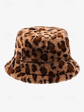 economico Cappelli da donna-Cappello da pescatore in pelliccia sintetica con stampa leopardata per donna: elegante accessorio invernale per look casual e alla moda