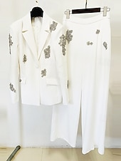 olcso Anya nadrágkosztümje-Nadrágkosztüm Fehér Tuxedo Tuxedo Ruha Kétrészes Öltöny Estélyi Ruha Elegáns Formális Esküvői Padlóhosszú Hosszúujjú Ing Gallér Csillogó Boárral 2025