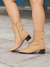 abordables Années 1950-bottes mi-mollet à lacets en daim marron clair pour femmes avec fermeture éclair latérale – chaussures décontractées vintage pour un usage quotidien