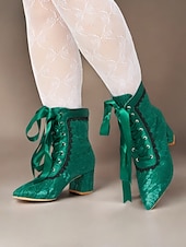 voordelige jaren 30-Groene Victoriaanse veterlaarzen voor dames met bloemenkanten overlay en lintstrik – vintage stijl voor speciale gelegenheden