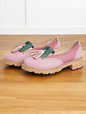 abordables Années 1950-mocassins à pampilles roses pour femmes avec détails brogue et semelle épaisse – chaussures décontractées de style vintage pour un usage quotidien