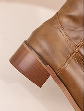 levne Cowboy &amp; Western Boots-dámské hnědé westernové kovbojské boty z umělé kůže - výška do půl lýtek s naskládaným podpatkem pro ležérní outfity a outfity ve venkovském stylu