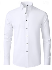  Men's Daily Dress Casual Shirt Homecoming Standard Fit Long Sleeve Lapel Summer Solid Color Polyester Black White Grey 2025