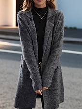 cheap Cardigans &amp; Outerwears-Women&#039;s Sweater Cardigan Sweater Jacket Shirt Collar Knit Pocket Knitted Spring Fall Home Daily Weekend Elegant Daily Casual Long Sleeve Pure Color Black Camel