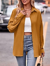 abordables Hauts de Travail pour Femmes-Veste décontractée Femme Extérieur Plein Air Usage quotidien mode Décontractées Surdimensionné Normal Manteau Jaune Vert Eté Printemps Automne Boutonnage Simple Col rabattu Standard S M L XL 2XL