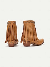 tanie Kowboj i zachodnie buty-czarne botki damskie w stylu western z frędzlami i ćwiekami – modne obuwie inspirowane stylem boho na festiwale i na co dzień