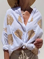 cheap Women&#039;s Vacation Tops-Women&#039;s Shirt Long Sleeve Shirt Collar White Sky Blue Green Spring &amp;  Fall