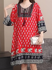 levne Boho šaty-Dámské Mini šaty Volnočasové šaty Boho šaty Na běžné nošení Denní Běžný Květinový 3/4 délka rukávu Tričkový Bílá Rubínově červená Námořnická modř Jaro Podzim