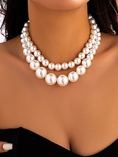 abordables Collar de mujer-Elegante collar de perlas de imitación de varias capas | Joyería clásica y llamativa para mujeres | Perfecto para bodas, fiestas y eventos formales