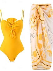 billiga One-piece-baddräkter-Dam Badkläder En bit 2 st Monokini Byxa Baddräkt knyt fram Öppen rygg Magkontroll Hög midja Smal Semester Standkläder Blommig Grafisk Halterneck Ärmlös Baddräkter