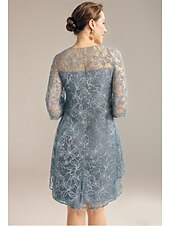 preiswerte Teelänge-A-Linien-Kleid für die Mutter der Braut, elegant, zierlich, U-Ausschnitt, knielang, Chiffon, halbe Ärmel, mit Falten, einfarbig, 2025