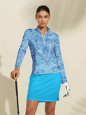 preiswerte Polos und Quarterzips-Damen poloshirt Meerblau Weiß Rosa Langarm Sonnenschutz Shirt Paisley-Muster Herbst Winter Damen-Golfkleidung, Kleidung, Outfits, Kleidung