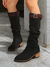 levne Cowboy &amp; Western Boots-dámské umělé semišové boty ke kolenům s detailem přezky, westernový styl, ležérní podzimní a zimní obuv pro každodenní nošení