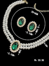 abordables Collier pour femme-ensemble élégant de collier de perles et de boucles d&#039;oreilles en pierres précieuses vertes – bijoux d&#039;inspiration vintage pour les occasions formelles
