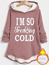 abordables Humor y Citas Tops-Sudadera con capucha para mujer, cálida, afelpada, cómoda, con forro polar sherpa, con letras, informal, deportiva, con estampado de manga larga, negra, rosa oscuro, roja, azul, gris, otoño&amp;amp;