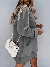 cheap Sweatshirt &amp; Hoodie Dresses-Women&#039;s Hoodie Dress Mini Dress Pocket Casual Hooded Long Sleeve Black White Gray Color