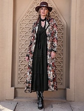 cheap Print Coats-Women&#039;s Maxi Dress Boho Dress Graphic Geometric Vintage Casual Daily Date Vacation Loose Long Sleeve Shirt Collar Dress Regular Fit Black Fall Winter S M L XL