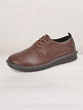 abordables Richelieu femme-chaussures décontractées à lacets en similicuir marron pour hommes avec semelle antidérapante confortable - parfaites pour un usage quotidien