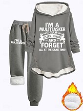 abordables Survêtements pour femmes-Ensembles de sweats à capuche 2 pièces pour femmes pantalons en polaire à manches longues quotidien à capuche lettre tirage impression décontractée noir rose foncé gris automne coupe régulière