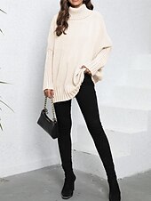 preiswerte Einfarbige Farben-Damen Pullover Brautkleider schlicht Weich Einfarbig Gerippt Rollkragen Strick Langarm Normale Oberteile Stricken Outdoor Täglich Wochenende Marineblau Grün Herbst Winter
