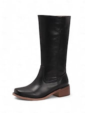 levne Cowboy &amp; Western Boots-dámské hnědé westernové kovbojské boty z umělé kůže - výška do půl lýtek s naskládaným podpatkem pro ležérní outfity a outfity ve venkovském stylu