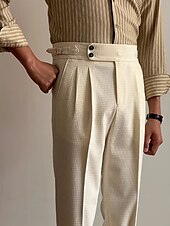 preiswerte Schlank-Herren Waffel Abschlußfeier Anzughose Neapel Hosen Hose Knöpfe Tasche Einfarbig Komfort Formell Party Arbeit Mode Klassicher Stil Schwarz Weiß Mikroelastisch