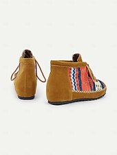 cheap Ankle Boots-Women&#039;s Boho Ankle Boots with Ethnic Print Panels, Tassel Lace-Up Design, and Comfortable Low Sole – Perfect for Casual and Festival Wear