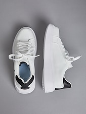 economico Sneakers da donna-sneakers da donna bianche con plateau e ricamo a farfalla | scarpe casual con lacci per tutti i giorni